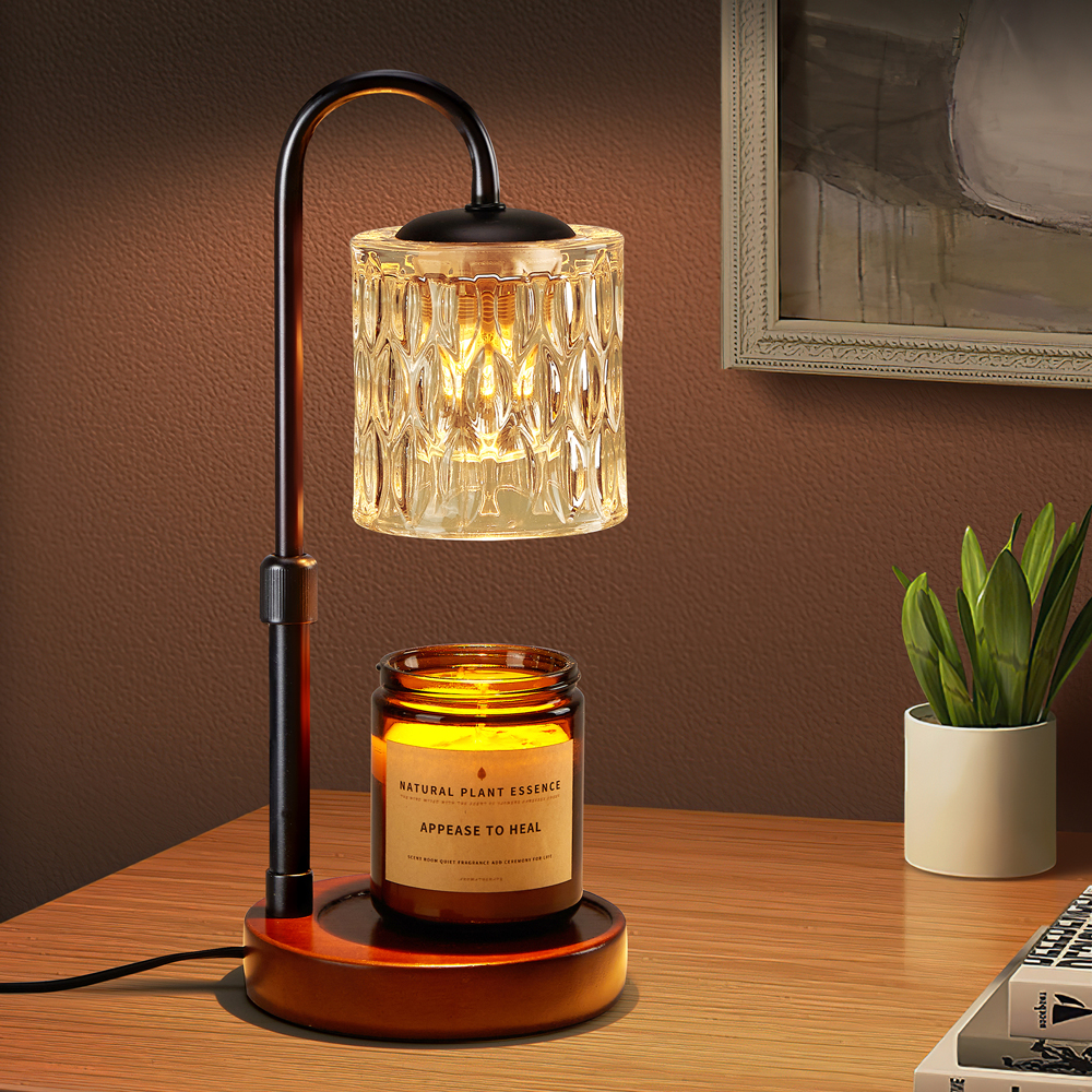 Briever Electric Candle Warmer Lamp with Timer, Height Adjustable, Solid Wood Base