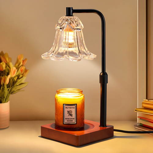 Briever Electric Candle Warmer Lamp with Timer & Dimmer, Adjustable Height, Wood Base
